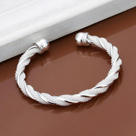 Silver Plated Twist Rope/Distort Bangle 16.5cm  + Gift Bag