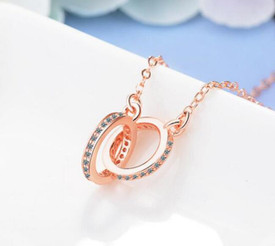 Rose Gold Plated CZ Infinity/Karma Double Circle Necklace + Gift Bag