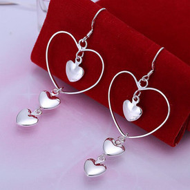 925 Sterling Silver Triple Heart Drop Dangle Love Earrings Hoop + Gift Bag