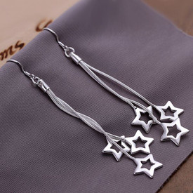 925 Sterling Silver Triple Star Drop Dangle Earrings Hook  + Gift Bag