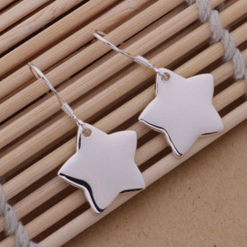 925 Sterling Silver Star Drop Dangle Earrings Hook  + Gift Bag