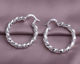 925 Sterling Silver Twisted Spiral Hoop Dangle 30mm Earrings + Gift Bag