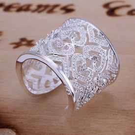 925 Sterling Silver Hollow Heart Woven Knit Ring Adjustable + Gift Bag
