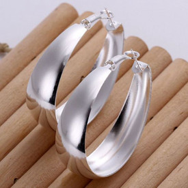 925 Sterling Silver Oval Egg  Hoop Earrings   + Gift Bag