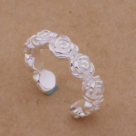925 Sterling Silver Rose Flower Band Ring Adjustable + Gift Bag