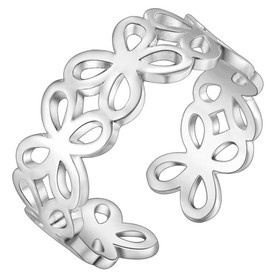 925 Sterling Simple Flower Silver Band Ring Adjustable + Gift Bag