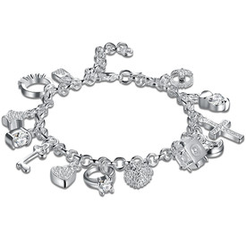 925 Sterling Silver 13 Charm  Bracelet 20cm + Gift Bag
