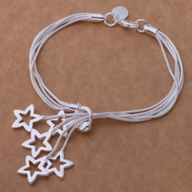 925 Silver 5 Strand Stars Charm Bracelet Bangle Adjustable 20cm