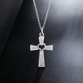 925 Sterling Silver Crystal CZ Cross Necklace  Pendant Chain 45cm