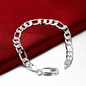 925 Sterling Silver Men's Figaro Curb Chain 8mm Bracelet 20cm + Gift Bag