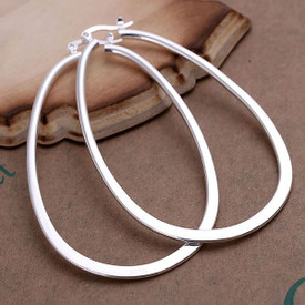 925 Sterling Silver U Shape Oval Hoop Earrings 70mm  + Gift Bag