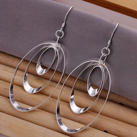 925 Sterling Silver Triple Hoop Oval Shape  Earrings 30mm  + Gift Bag