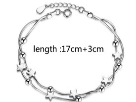 925 Sterling Silver Stars Beads Bracelet  17cm + 3cm Adjuster + Gift Bag