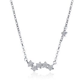 925 Sterling Silver Plated  Shooting Stars Necklace Choker Crystal 40cm + 5cm  + Gift Bag