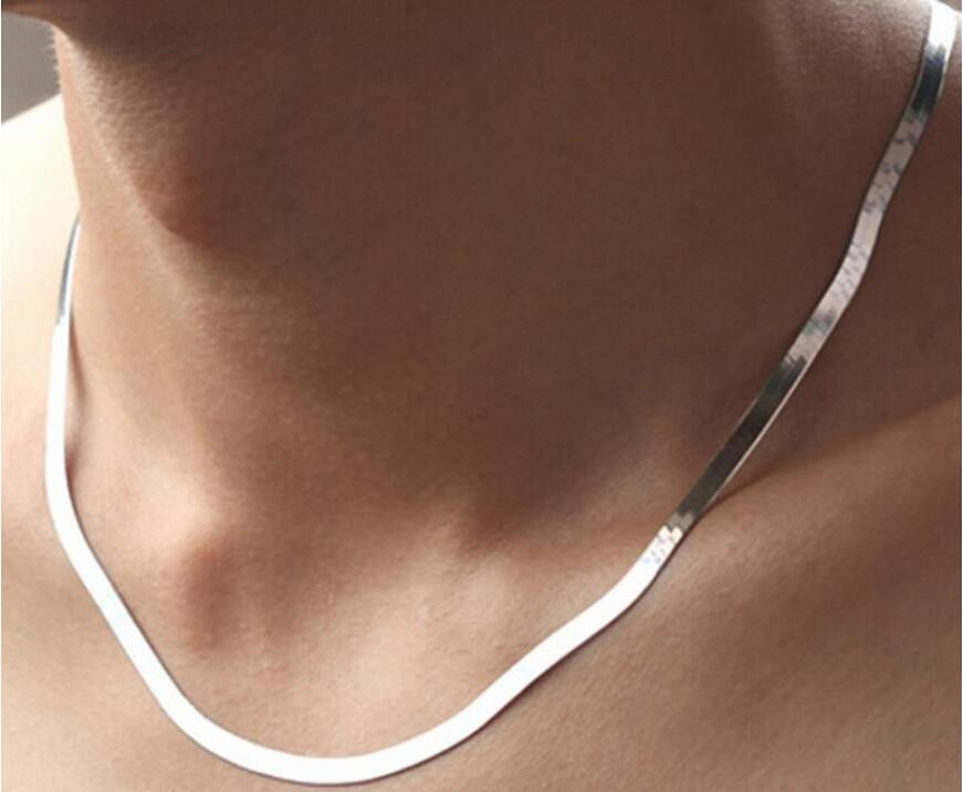 925 Sterling Silver Flat Snake Necklace 