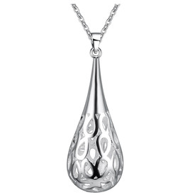 925 Sterling Silver Filigree Lattice Hollow Water Drop Necklace  45cm + Gift Bag