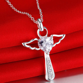 925 Sterling Silver Plated Crystal Cross Necklace Holy + Gift Bag