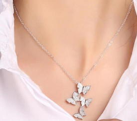 925 Sterling Silver Plated Butterfly Necklace Crystal CZ Pendant Women + Bag
