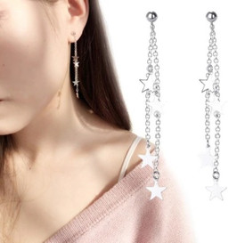 925 Stars Drop Dangle Tassel Earrings Sterling Silver Plated  + Gift Bag