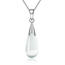 925 Moonstone/Opal Tear Drop Pendant Necklace Silver Plated + Bag