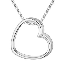 925 Hollow Heart Charm Necklace Sterling Silver Plated 45cm + Bag