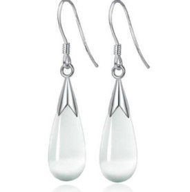 925 Moonstone/Opal Drop Hook Dangle Earrings Silver Plated + Bag UK Womens