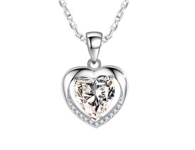 925 Heart Crystal Sterling Silver Plated Pendant Necklace + Bag UK Womens