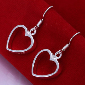 925 Outline Heart Drop Dangle Love Earrings Sterling Silver Plated + Bag