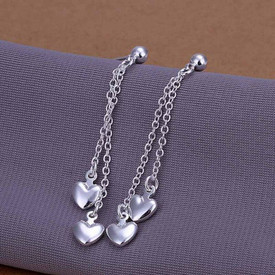 925 Sterling Silver Plated Hearts Drop Dangle Earrings + Gift Bag