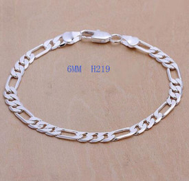 925 Sterling Silver Plated Figaro Curb Chain 6mm Bracelet 19cm + Gift Bag