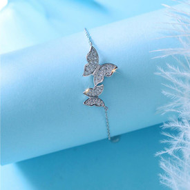 925 Sterling Silver Plated Butterfly Bracelet Crystal CZ Women + Bag