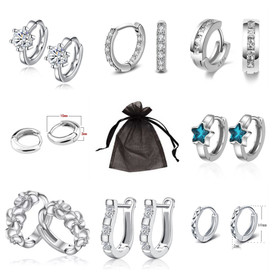 925 Sterling Silver Small Round Huggies/Hoops/Sleepers 10-12mm + Bag Womens