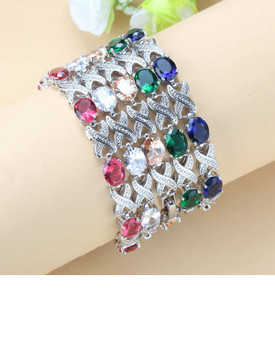 925 Sterling Silver Infinity Bracelet Green Blue White Topaz Gemstone +Bag