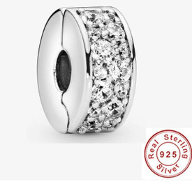 Pave CZ Charm Spacer Clip Stopper Bead 925 Sterling Silver + Bag UK