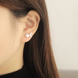 925 Sterling Silver Plated 3 Rising Stars Stud Earrings + Bag  Womens Jewelry