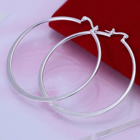925 Sterling Silver Plated Simple Hoop Sleeper Earrings 50mm + Gift Bag