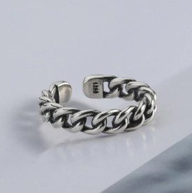925 Sterling Silver Plated Chain Link Ring Open Band Thumb Adjustable + Bag UK