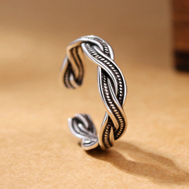 925 Sterling Silver Plated Weave Twist Ring Open Band Thumb Adjustable + Bag UK
