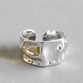 Chunky Abstract Irregular Ring 925 Sterling Silver Adjustable Open Finger Thumb