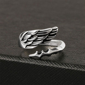 Angel Wing Feather Ring 925 Sterling Silver Plated Adjustable Open Finger + Bag