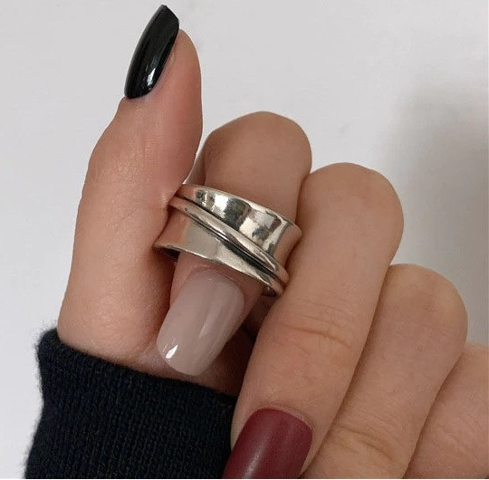Classic Chunky Wrap Ring 925 Sterling Silver Plated Adjustable Open+Bag