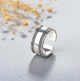 Classic Double Line Wrap Ring 925 Sterling Silver Adjustable Open Finger+ Bag UK
