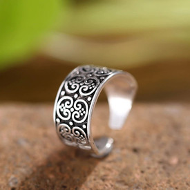 Vintage Filigree Boho Wrap Ring 925 Sterling Silver Adjustable Open Finger+ Bag
