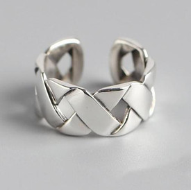 Chunky Woven Weave Ring Wrap Finger Thumb 925 Sterling Silver Adjustable + Bag
