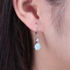 Classic 925 White Fire Opal Tear Drop Earrings Crystal Sterling Silver UK +Bag