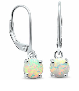 Classic 925 White Fire Opal Round Drop Earrings Crystal Sterling Silver UK+Bag