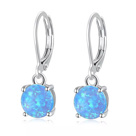 Classic 925 Blue Fire Opal Round Drop Earrings Crystal Sterling Silver UK+Bag