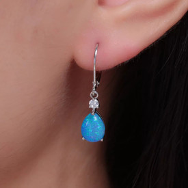 Classic 925 Blue Fire Opal Tear Drop Earrings Crystal Sterling Silver UK +Bag