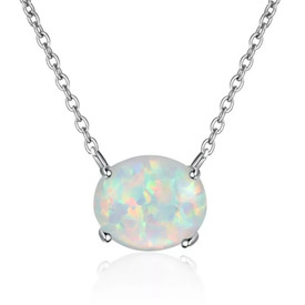 Lovely 925 White Fire Opal Oval Pendant Necklace 18" Sterling Silver UK +Bag