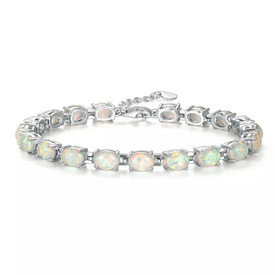 Classic 925 White Fire Opal Oval Tennis Bracelet Sterling Silver Adjustable 18"